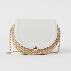 H&M woven raffia and cream faux leather purse